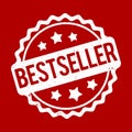 Bestseller rubber stamp award vector white on a red background.