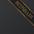 BESTSELLER - vector illustration of black corner ribbon banner with gold colored frame on dark background Royalty Free Stock Photo