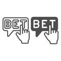 Bet, hand pointer, click, make a bet line and solid icon, gamblimg concept, wager, betting vector sign on white Royalty Free Stock Photo