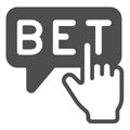 Bet, hand pointer, click, make a bet solid icon, gamblimg concept, wager, betting vector sign on white background, glyph
