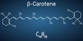Beta Carotene, provitamin A, is an organic red-orange pigment in plants and fruits. Structural chemical formula and molecule model