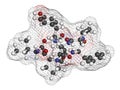 Beta-casomorphin peptide 7 molecule. Breakdown product of casein that may play a role in human diseases. 3D rendering. Atoms are