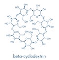 Beta-cyclodextrin molecule. Used in pharmaceuticals, food, deodorizing products, etc. Composed of glucose molecules. Skeletal.