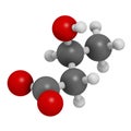 Beta-hydroxybutyric acid (beta-hydroxybutyrate) molecule. 3D rendering. Atoms are represented as spheres with conventional color