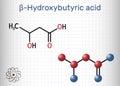 Beta-Hydroxybutyric acid, 3-hydroxybutyric acid molecule. It is beta hydroxy acid, is precursor to polyesters, biodegradable
