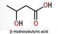 Beta-Hydroxybutyric acid, 3-hydroxybutyric acid molecule. It is beta hydroxy acid, is precursor to polyesters, biodegradable