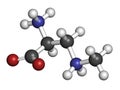 beta-Methylamino-L-alanine BMAA toxic amino acid molecule. Produced by cyanobacteria. 3D rendering. Atoms are represented as.