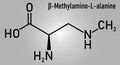 beta-Methylamino-L-alanine or BMAA toxic amino acid molecule. Produced by cyanobacteria. Skeletal formula.