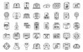 Beta version icons set outline vector. Build code bug