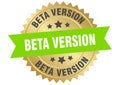beta version. beta version round green and gold label isolated on transparent background Royalty Free Stock Photo