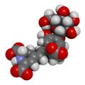Betanin or beetrood red plant pigment molecule. 3D rendering. Atoms are represented as spheres with conventional color coding: