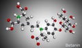 Betanin, molecule. It is betalain plant pigment, red glycosidic food dye, E162. Molecular model. 3D rendering