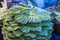 Betel leaf stack in an Indian market.