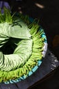 Betel leaves for chewing arranged in the market in