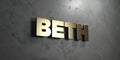 Beth - Gold sign mounted on glossy marble wall - 3D rendered royalty free stock illustration