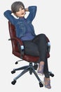 Pretty boss woman middle-aged sitting on an office chair smiling on an isolated white background