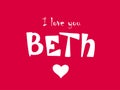 Beth. Woman`s name. Hand drawn lettering