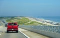 Bethany Beach, Delaware, U.S - August 1, 2020 - The view of the light traffic and the crowded beach from the top of the Indian