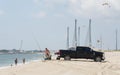 Bethany Beach, Delaware, U.S.A - July 8, 2023 - The view on the drive-in and surf fishing beach