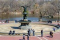 Bethesda Fountain with Angel of the Waters Sculpture with people, Central Park New York