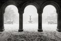 Bethesda Fountain in Central Park, Winter Snowstorm, New York City