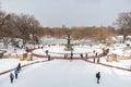 Bethesda Terrace and Fountain Covered in Snow during Winter at Central Park in New York City Royalty Free Stock Photo