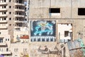 A drawing of a prophet galloping on a horse on the wall of a building on Star Street in Bethlehem in the Palestinian Authority,