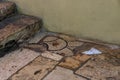 The Remains of a mosaic on the floor of the Cave of the Shepherds in the Greek Orthodox Shepherds Field in Beit Sahour, in the