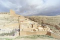 Bethlehem, Israel. - February 14.2017. View of the Lavra of Sawa Sanctified in the Judean Desert - many pilgrims at the entrance.