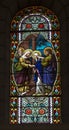 BETHLEHEM, Palestinian Authority, January 28, 2020: Colorful stained glass window in Carmelite convent on the Hill of David in