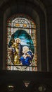 BETHLEHEM, Palestinian Authority, January 28, 2020: Colorful stained glass window in Carmelite convent on the Hill of David in