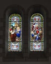 BETHLEHEM, Palestinian Authority, January 28, 2020: Colorful stained glass window in Carmelite convent on the Hill of David in