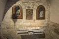 Bethlehem, Palestinian Authority, January 28, 2020: Interior fragment with place for lighting candles in the Milk Grotto Church in