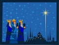 Shining star of Bethlehem and the Three wise men, vector illustration Royalty Free Stock Photo