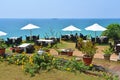 Bethsaida, Kerala, India, March, 09, 2019. Restaurant on the shores of the Indian ocean on Ayurvedic resort Bethsaida Hermitage in