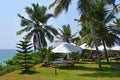 Bethsaida, Kerala, India, March, 09, 2019. Restaurant on the shores of the Indian ocean on Ayurvedic resort Bethsaida Hermitage in