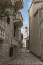 Betina, Murter island, Croatia, old houses and St. Francis church