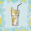 Beton or Gin and Tonic Contemporary classic cocktail illustration. Alcoholic bar drink hand drawn vector. Pop art