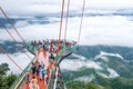 Betong, Yala, Thailand - 20 December 2020: Talay Mok Aiyoeweng skywalk fog viewpoint there are tourist visited sea of mist in the
