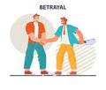 Betrayal concept. Dishonest partnership or fake agreement. Hidden threat.