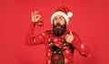 Better days coming. Winter inspiration. New year party decor. Prepare for holiday. Bearded hipster man hold christmas Royalty Free Stock Photo