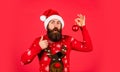 Better days coming. Winter inspiration. New year party decor. Prepare for holiday. Bearded hipster man hold christmas Royalty Free Stock Photo