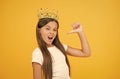 Better than you. International childrens day. Superior princess. Playful princess girl. Schoolgirl princess golden crown