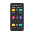 Betting forecast smartphone interface vector template. Mobile app page black design layout. Predicting winner screen