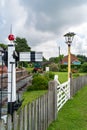 View of an old railway signal in Bettisfield, Clwyd, Wales on July 10, 2021