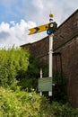 View of an old railway signal in Bettisfield, Clwyd, Wales on July 10, 2021