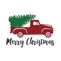 Old vintage red Christmas truck with pine tree vector Royalty Free Stock Photo