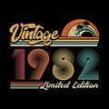 1982 Vintage Retro T Shirt Design, Vector, Black Background