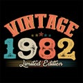 1982 Vector Vintage Retro T Shirt Design Black Background