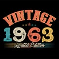 1963 vintage retro t shirt design, vector, black background Royalty Free Stock Photo